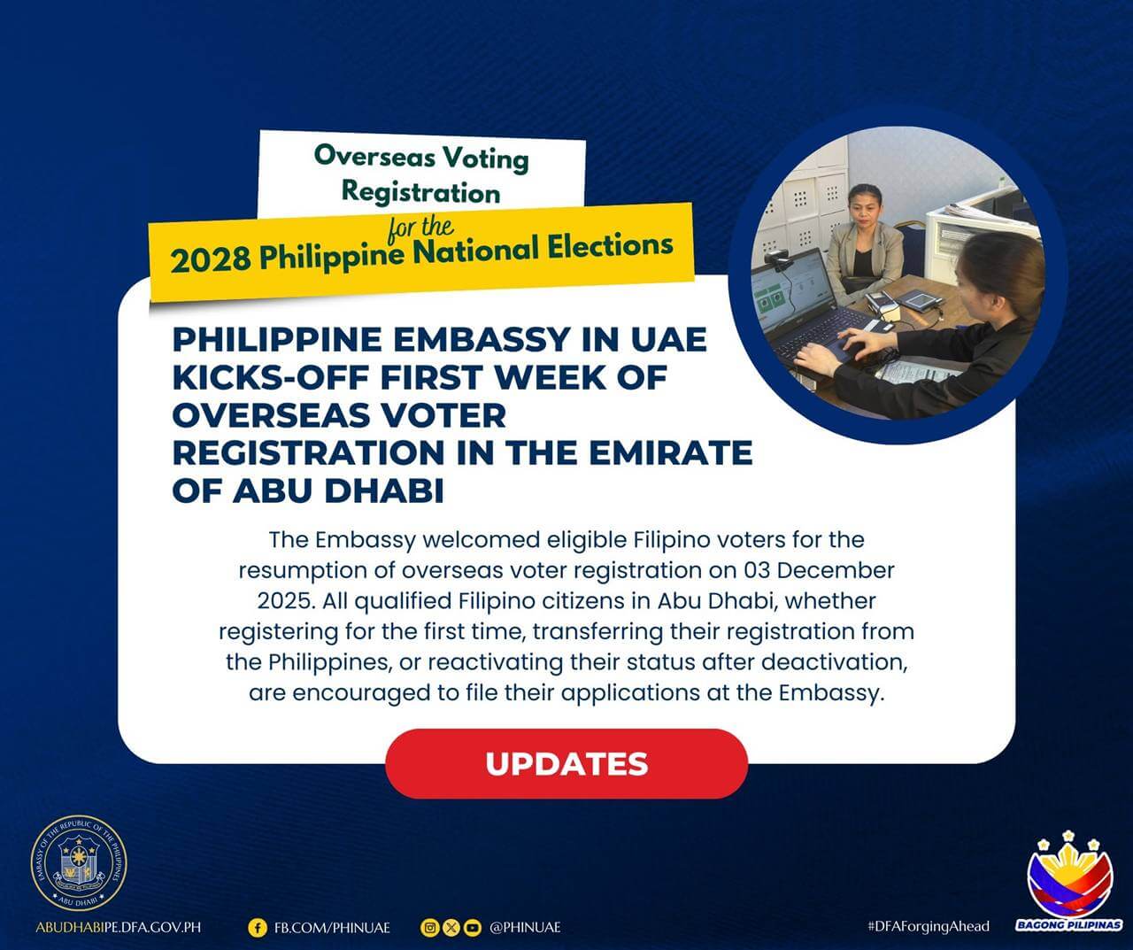 overseas voting registration for filipinos based in abu dhabi uae by philippine embassy uae